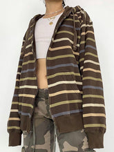 Vintage Color Block Striped Zip Up Hoodie